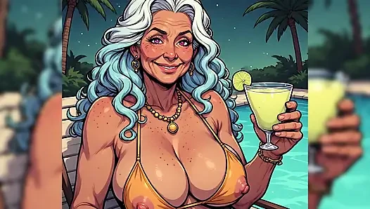 Memeler dışarıda rahatlatıcı havuz kenarında (ai art)