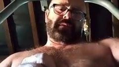 hairy step dad cumming in a stable