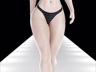 Sexy ragazza asiatica magra che cammina su un podio di troia