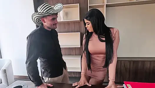 Secretary gets fucked for the first time in the ass and has it tight