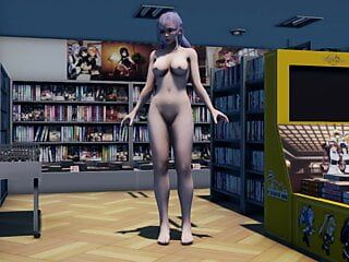 恥ずかしがり屋のセクシーな女の子が店で裸でかわいいダンスを踊る