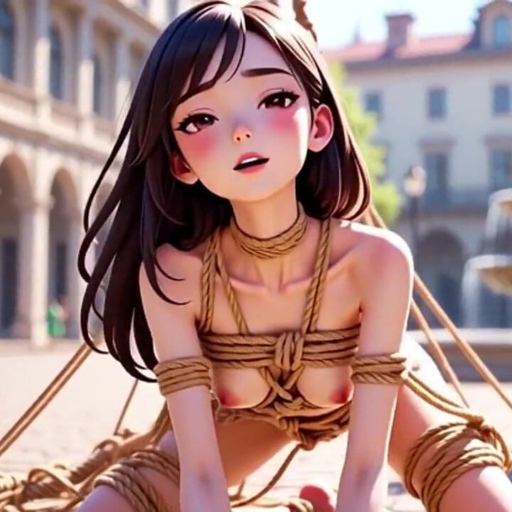 Public Plaza Bondage - Naked Woman Suffering Humiliation