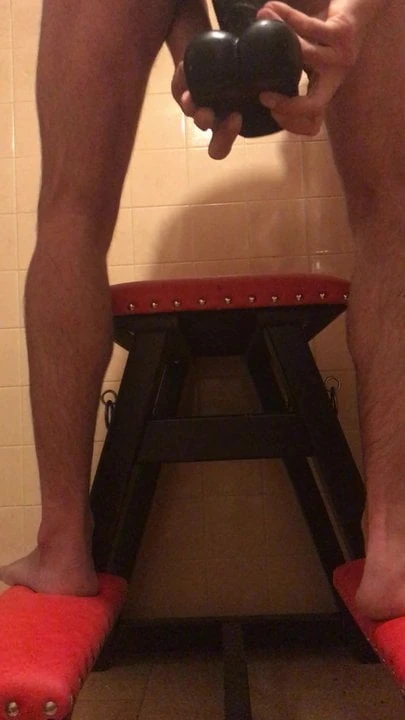 Monster dildo in male  sub ass.