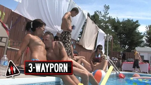 3-wayporn - безумно классная оргия на вечеринке у бассейна
