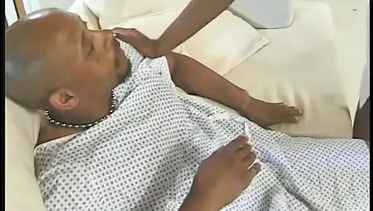Ebony nurse gets her tight ass drilled by a big black cock