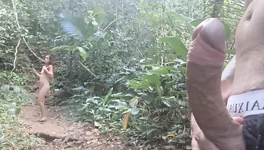 Risky handjob on the redhead beach trail kept an eye on my erection!