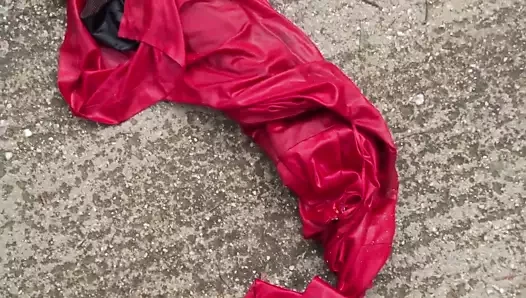 clean shoes on red dress