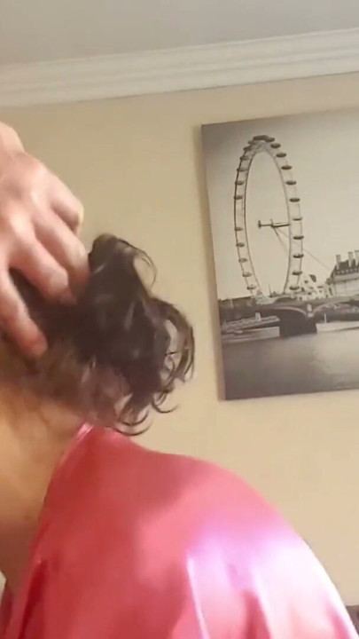 Girl in pink robe sucking cock and giving handjob till she cums | Clip 1