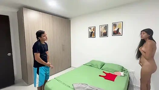 Latin man with huge cock penetrates Latin girl's pussy tightly until he cums inside her.