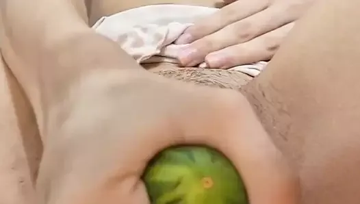 Cucumber ripping my pussy, in the bathroom