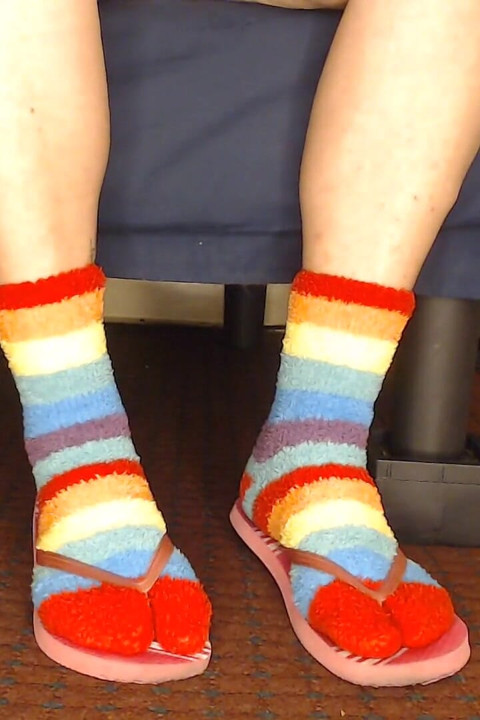 Fuzzy Socks in Pink Flip Flops