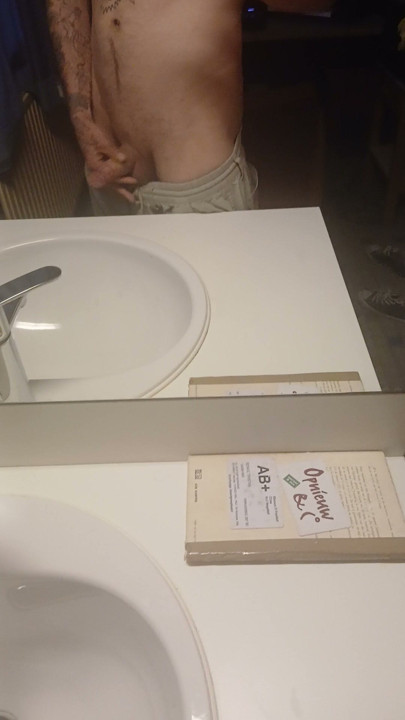 Masturbating my dick in front of the mirror for her pleasure watching me stroke my cock for you as i am horny as fuck