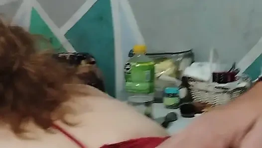 Hot mom sucking cock in lingerie