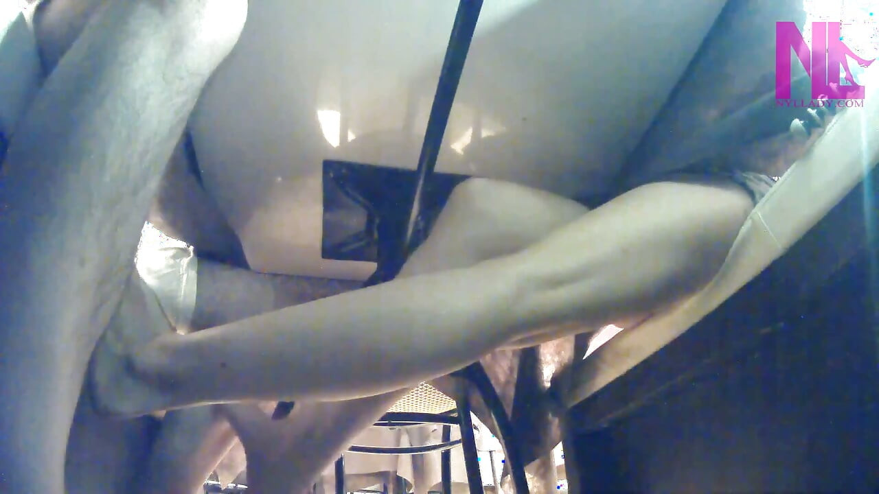 Sensual Barefoot Footsie in Restaurant