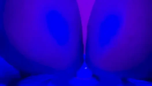 Ebony Goddess Leaking: Neon Thong & Dildo Squirt