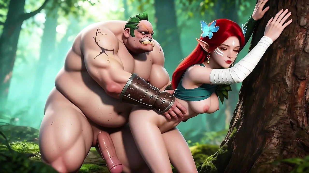 The sexual encounter between the Windwalker, the elf girl and the obese man, the perfect oral sex,DOTA2, AI-generated