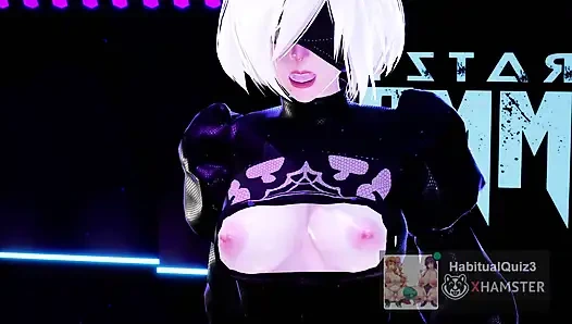 MMD R18 2B Chewy Nier Automata, косплей большой задницы хочет трахнуть жестко неверную королеву траха фурри, 3D хентай большой дилдо