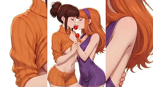 AI Toon lesbischer super-schlampen - zunge küssen, humping-gruppe, softcore