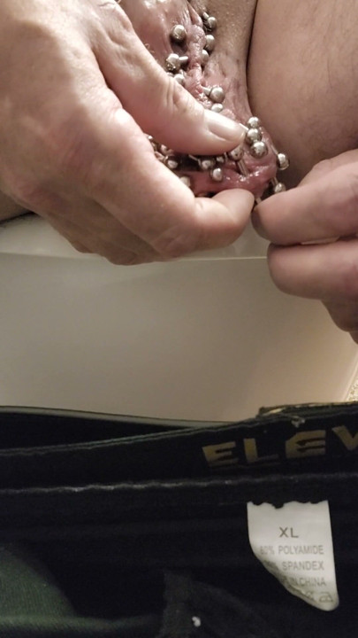 Added more 6 gauge piercings to my scrotum,  slid my finger down my urethral using my precum | Clip 1