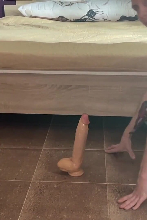 Tattooed Twink Riding Big Dildo