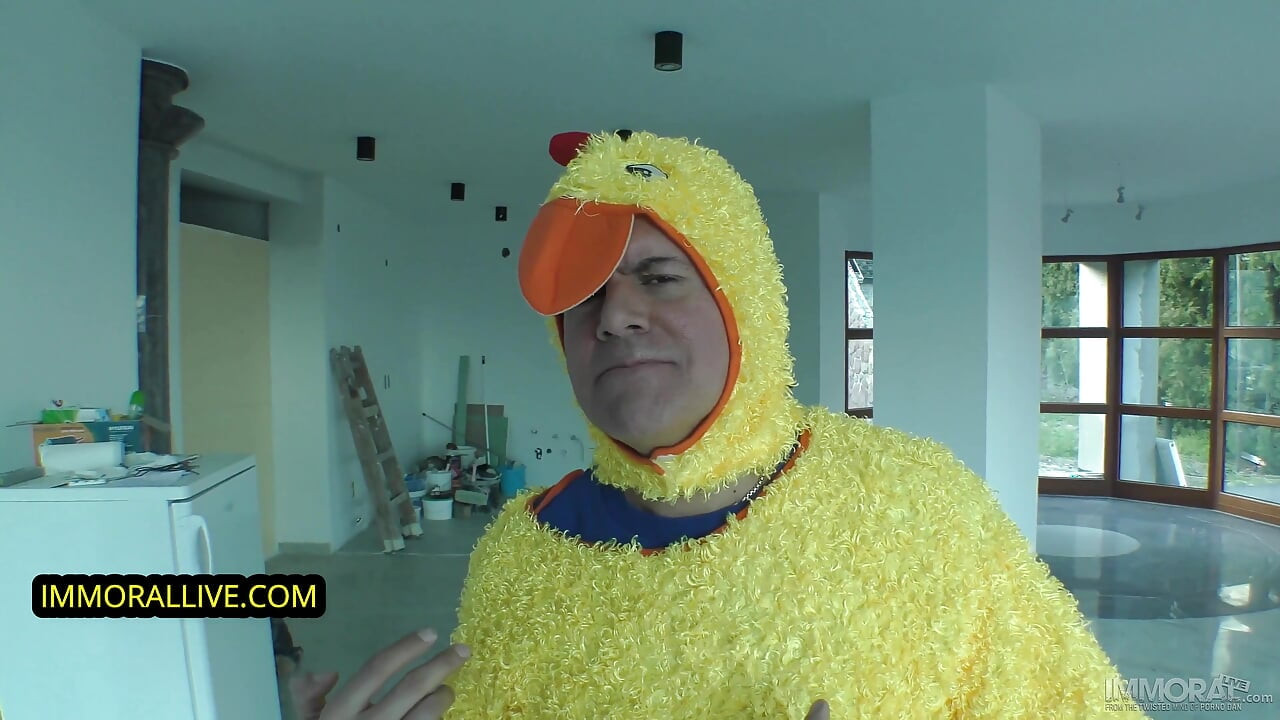 Evil Easter bunny gives natural busty teen anal creampie!