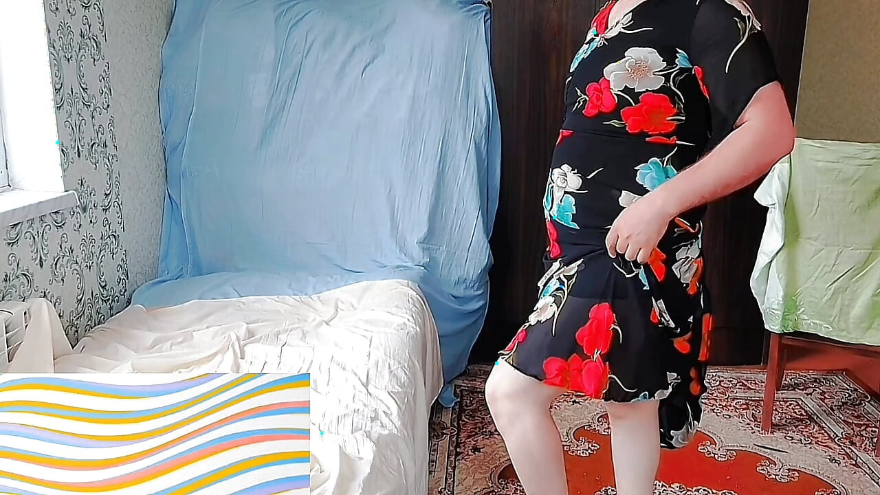 Sweet shemale posing in lace robe on soft bed