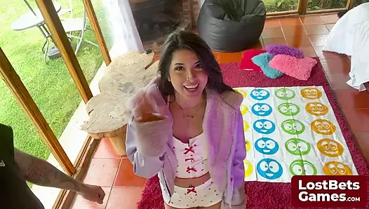 Amelia and Lucas are twisting up the heat with a strip Twister