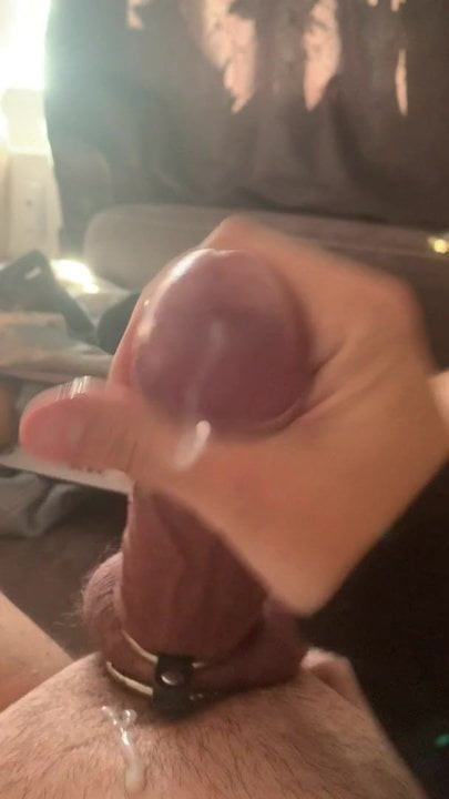 Hard big cock with cockring and Ballring cumshot