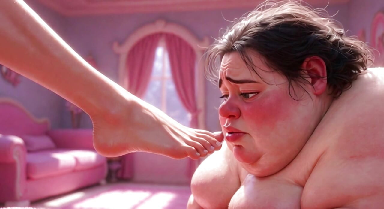Ugly Fat SSBBW Humiliated Licking Beautiful Woman's Feet