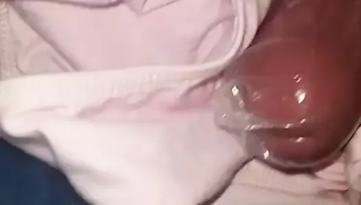Humping and cumming in condom with panties and leotard