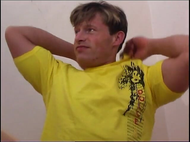 Muscular homosexual jerking dick on the stairs