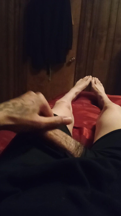 Me playing with my cock showing legs and feet
