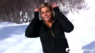 Hot stepmom shows tits and pees in snow