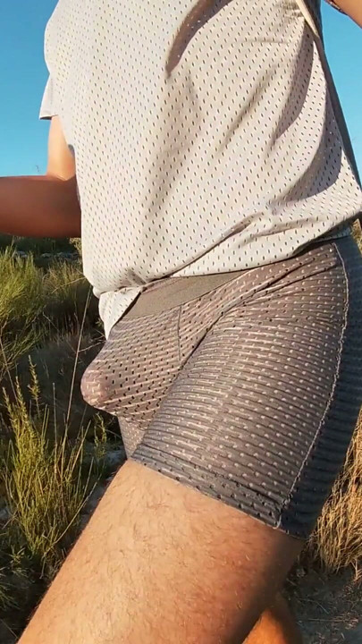 Walking in sexy tight breathable shorts having a erection | Clip 2