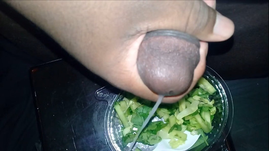 black fat boy cum on the food