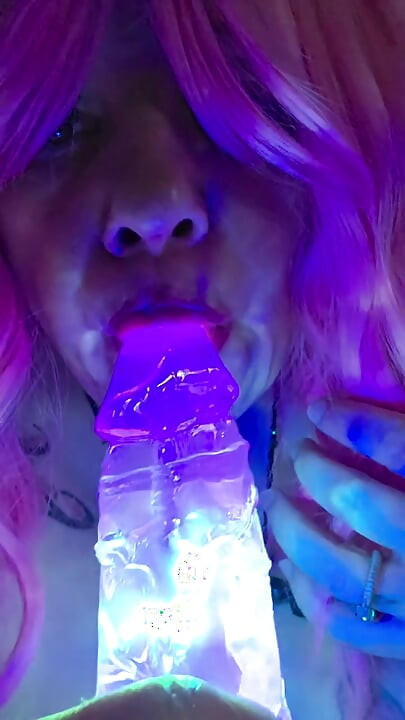 Sucking on my Lighted Dildo