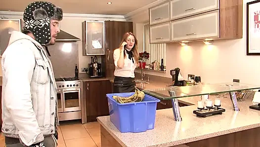 Horny wife gets pounded hard in the kitchen by her big cock fucker