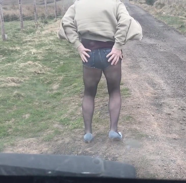 Outside in heels tight shorts and tights