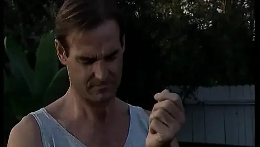 Ебарь трахает волосатую киску и задницу брюнетки с гигантскими дыньками, затем кончает на нее их