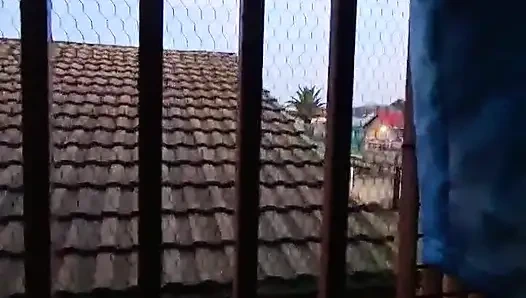 Public fuck session on the balcony during sunrise