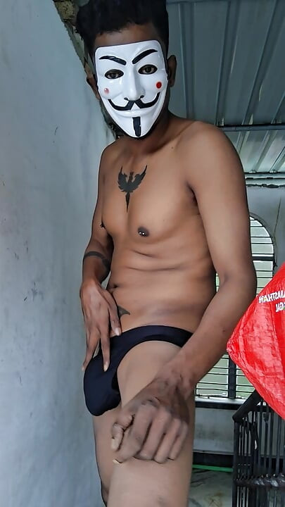 Open cock black briefs Desi solo