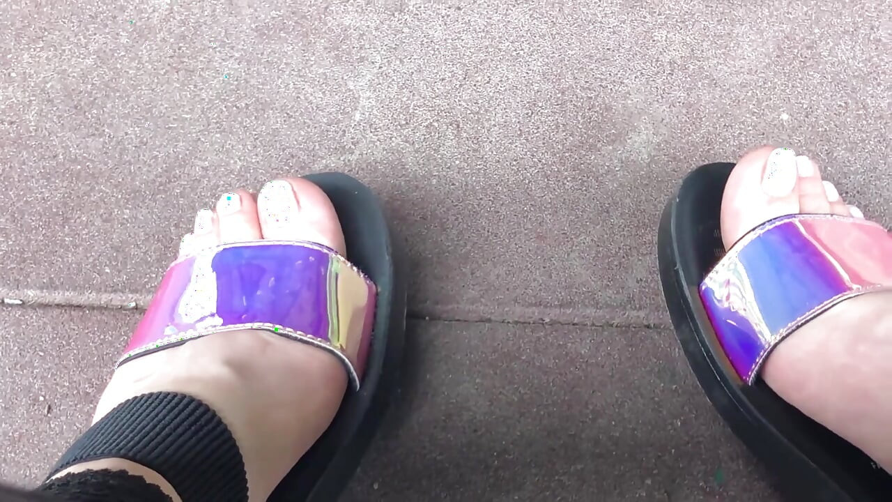 My new shiny sandals and toes tease outdoor