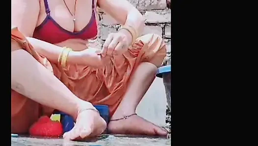 The village woman bathes in the open, undresses, entices everyone