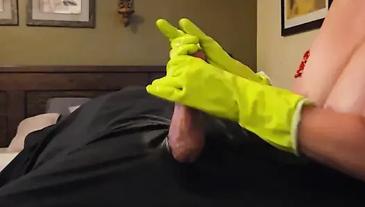 Super CLOSE UP Latex Gloves and Hot Oil POV Edging Penis Massage with HUGE CUM SHOT