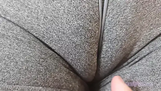 Big pussy girl playing with her package wearing panties and shorts