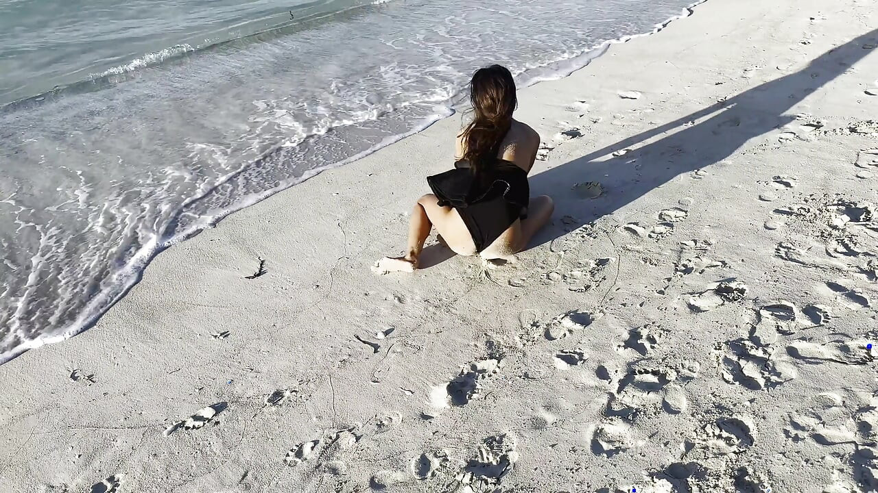 Sexy Monika Fox in Black Bodysuit on Beach