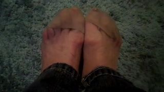rubbing my nylon ed feet
