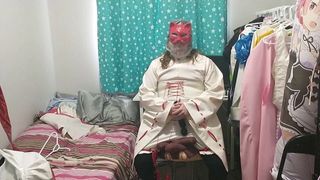Pvc chat prêtresse Miko sissy cosplay fait souffle et vib