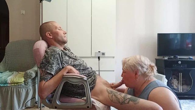 Wife Watches Mother-in-law Doing Deep Blowjob and Swallowing Cum