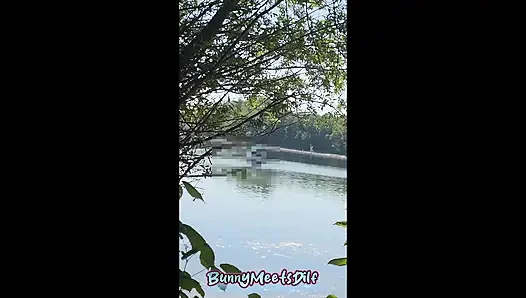 First Time Risky Outdoor: Masked Bunny Blows Me & Takes It Doggy by the River